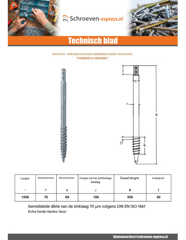 1 x Fundamentschroef 76X3.6X1500 hoge...