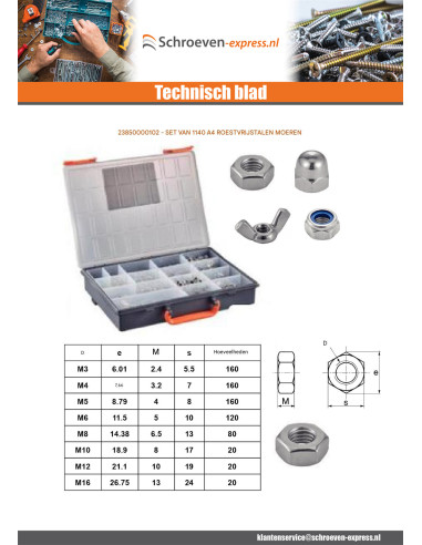 1 x Assortiment van 1140 Moer A4 RVS