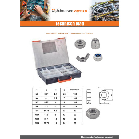 1 x Assortiment van 1140 Moer A4 RVS
