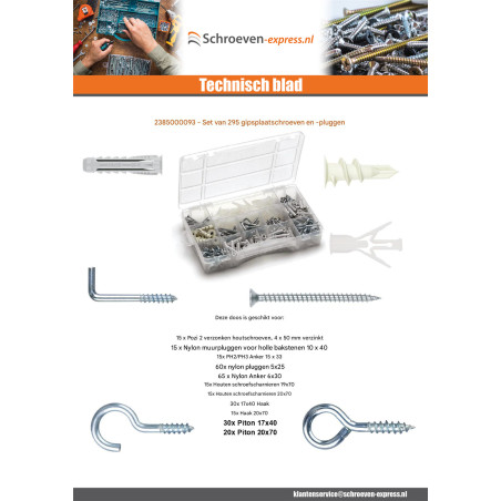 1 x Assortiment van 295 Schroeven en Plug gipsplaten