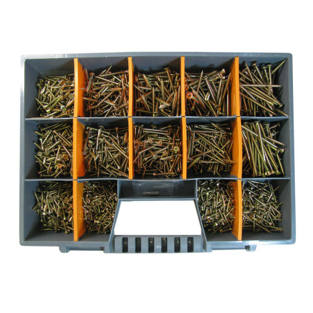 1 x Assortiment van 1700 Agglo houtschroeven gefreesde kop Pozi Bichromaat Bit
