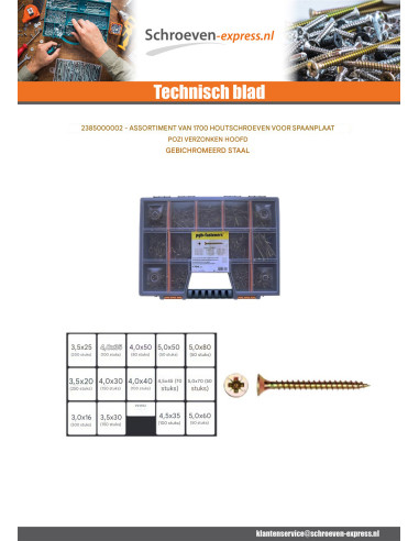 1 x Assortiment van 1700 Agglo houtschroeven...