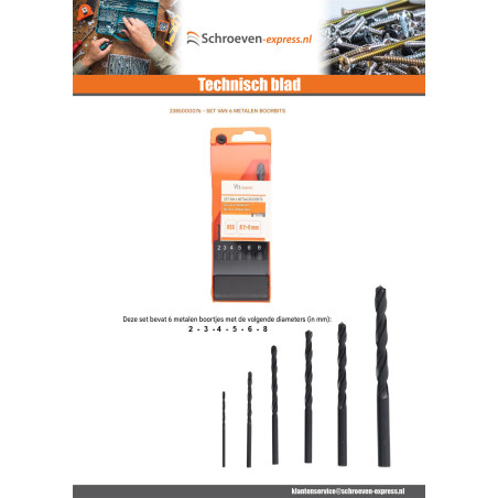 1 x Assortiment van 6 BOSSEN METAAL HSS