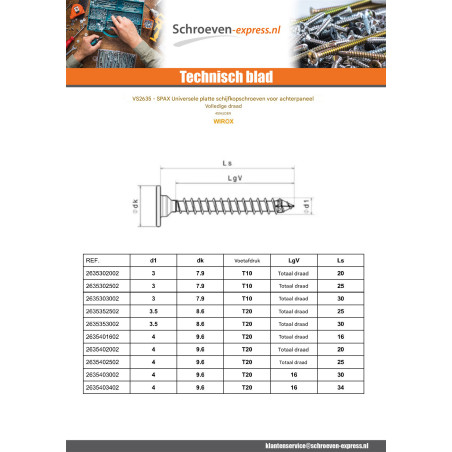1 x SPAX Houtschroeven platte kop 4X25 volledige draad TORX T20 4CUT WIROX