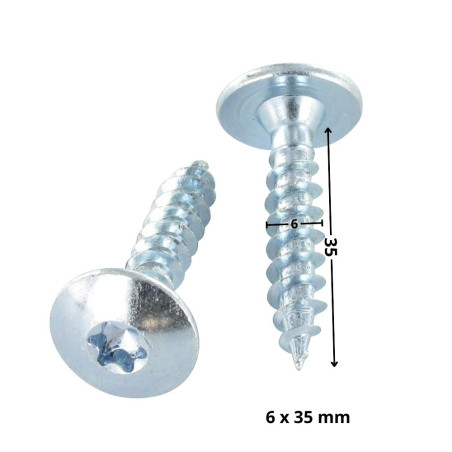 1 x Schroeven scharnier 6X35 gedeeltelijke draad TORX T30 Wit verzinkt staal