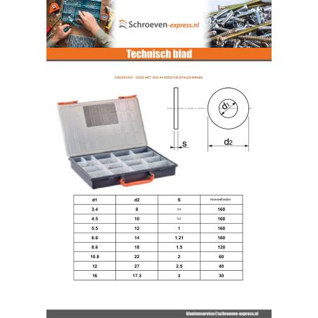 1 x Assortiment van 1530 Sluitring A4 RVS