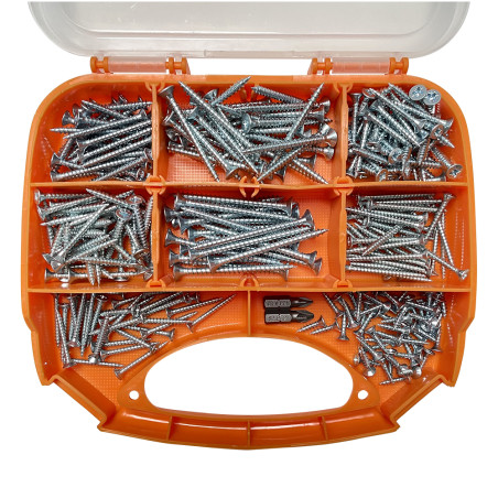 1 x Assortiment van 280 Agglo houtschroeven gefreesde kop Pozi Wit verzinkt staal Bit