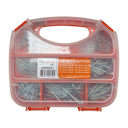 1 x Assortiment van 280 Agglo houtschroeven gefreesde kop Pozi Wit verzinkt staal Bit