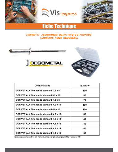 1 x Assortiment van 700 Klinknagel GORIVET ALX...