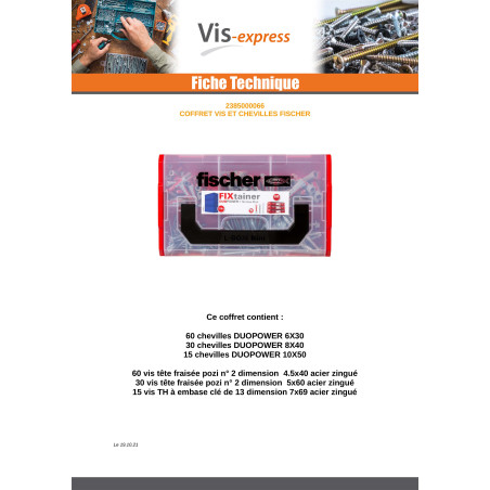 1 x Assortiment van Schroeven en Plug Fischer VASTE BEVESTIGING