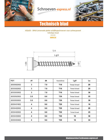 1 x SPAX Houtschroeven platte kop 4X20...