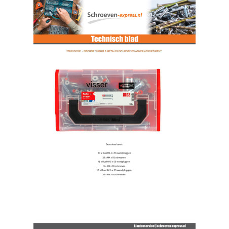 1 x Assortiment van Schroeven en Plug metaal Fischer DUOHM S
