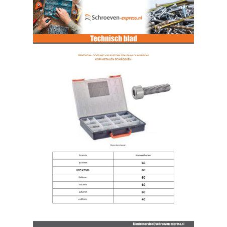 1 x Assortiment van 620 Metalen schroeven CHC BTR A4 RVS