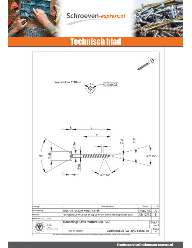1 x Schroeven SLAPEN 7X90 bedraad op 60 TORX...