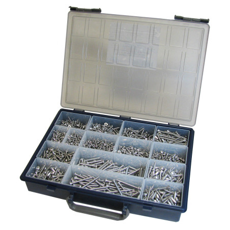 1 x Assortiment van 1684 Metaalplaatschroef gefreesde kop ronde kop Pozi RVS A2 Bit