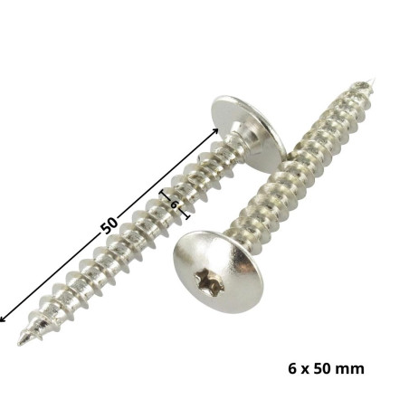 1 x Schroeven scharnier 6X50 gedeeltelijke draad TORX T30 Nikkelstaal
