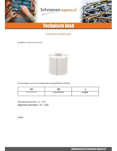 1 x Afstandbus cilindrisch 8.7X20X25 zwart...