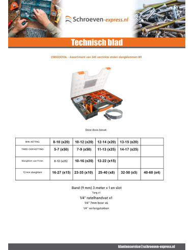 1 x Assortiment van 345 Slangklem van...