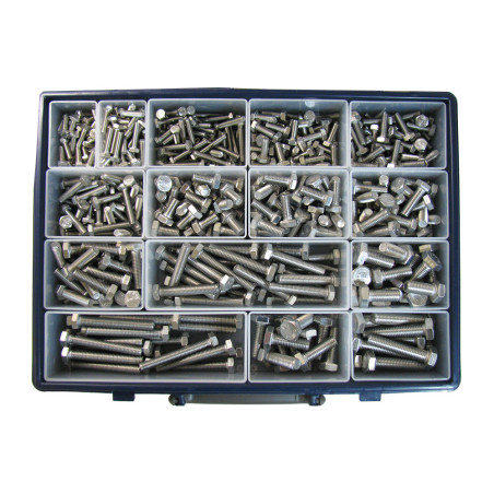 1 x Assortiment van 570 Metalen schroeven zeskantkop TH volledige draad RVS A2