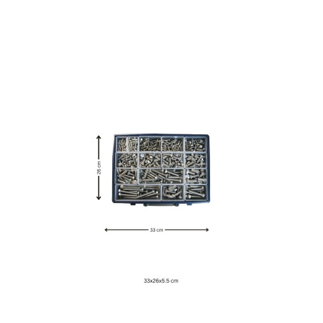1 x Assortiment van 570 Metalen schroeven zeskantkop TH volledige draad RVS A2