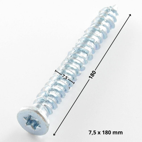 1 x Schroeven Beton gefreesde kop verlaagd 7,5X180 TORX T30 Wit verzinkt staal