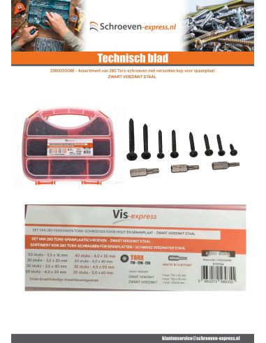 1 x Assortiment van 280 Agglo houtschroeven...