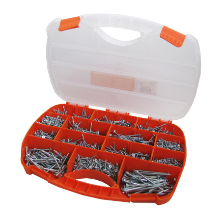 1 x Assortiment van 1700 TEKOR houtschroeven gefreesde kop TORX anti-splijtpunt type 17 cut Wit verzinkt staal met Bit
