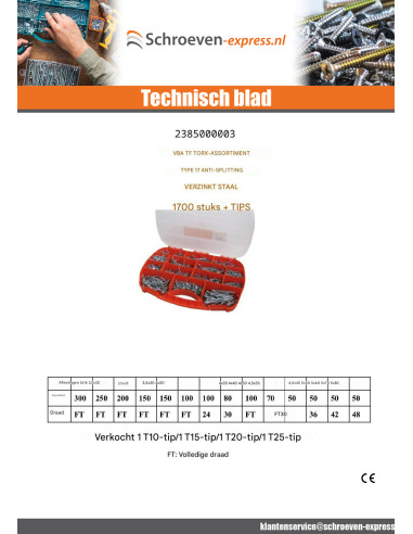 1 x Assortiment van 1700 TEKOR houtschroeven...