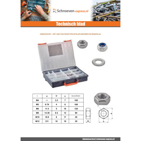 1 x Assortiment van 1760 Moer en Sluitring A4 RVS