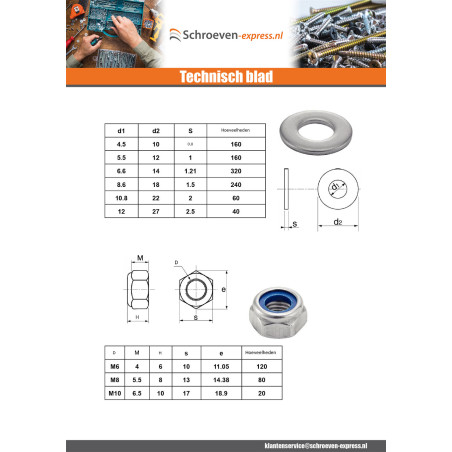 1 x Assortiment van 1760 Moer en Sluitring A4 RVS