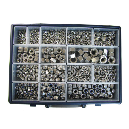 1 x Assortiment van 1140 Zeskantmoer /REM/EENOOG/OOR RVS A2