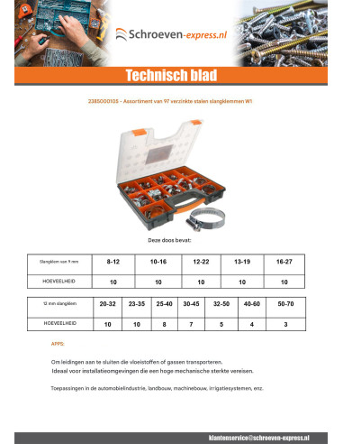 1 x Assortiment van 97 Slangklem van Aanspannen...