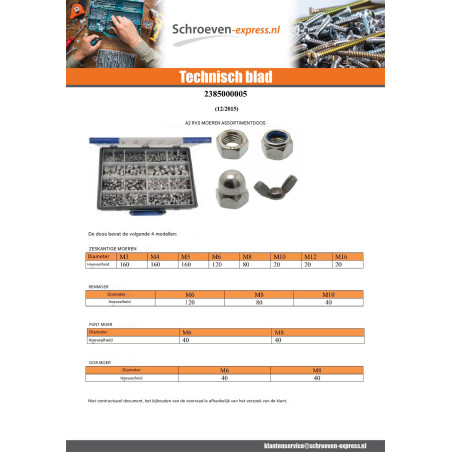 1 x Assortiment van 1140 Zeskantmoer /REM/EENOOG/OOR RVS A2