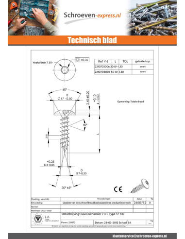 1 x TEKOR houtschroeven Schroeven scharnier...