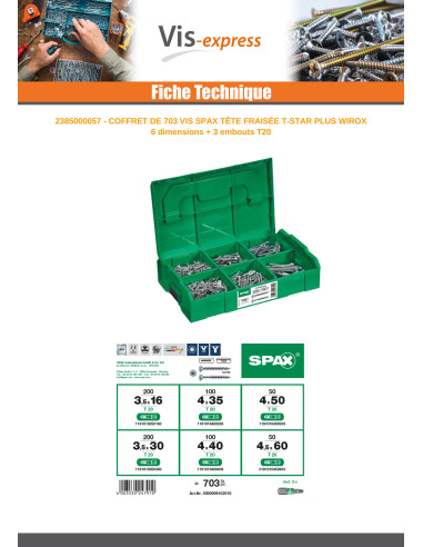 1 x Assortiment van 703 SPAX gefreesde kop...