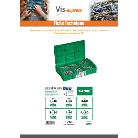 1 x Assortiment van 703 SPAX gefreesde kop T-STAR+ WIROX