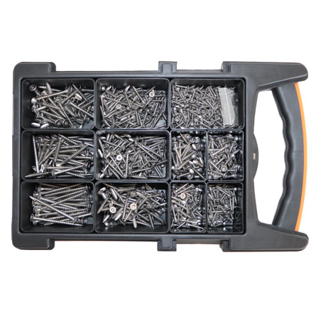 1 x Assortiment van 1200 TEKOR houtschroeven gefreesde kop kartel TORX RVS A2