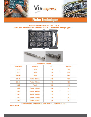 1 x Assortiment van 1200 TEKOR houtschroeven...