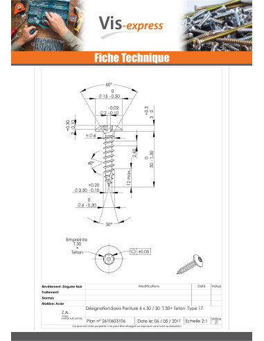 1 x Schroeven scharnier Onbreekbaar 6X30...