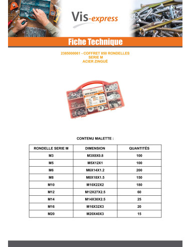 1 x Assortiment van 850 Sluitring Wit verzinkt...