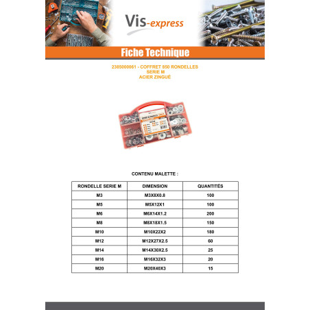 1 x Assortiment van 850 Sluitring Wit verzinkt staal serie M (Medium)