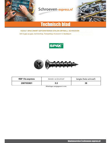 1 x Gipsplaatschroeven SPAX Phillips 2 5.5X38...