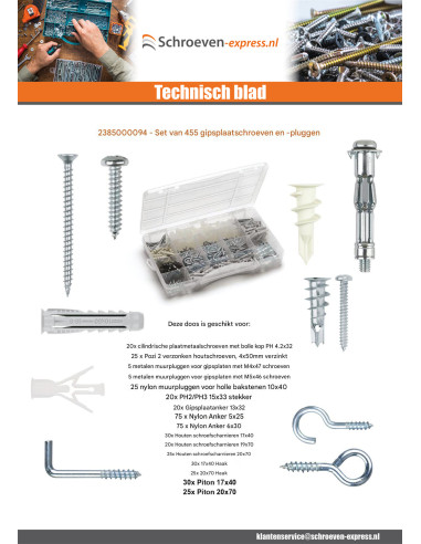 1 x Assortiment van 455 Schroeven en Plug...