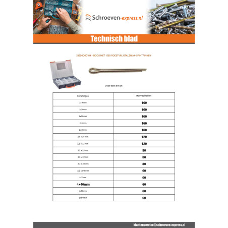 1 x Assortiment van 1580 Splitpen split A4 RVS