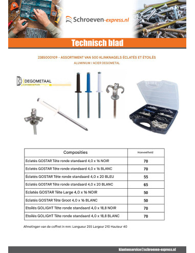 1 x Assortiment van 500 Klinknagel GOSTAR...