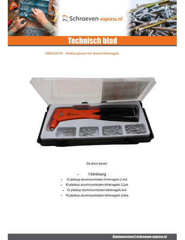 1 x Assortiment van blindklinktang met Popnagels