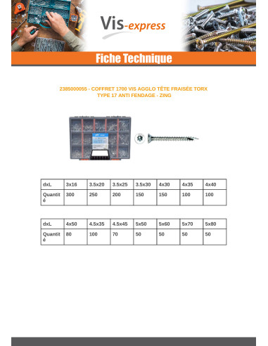 1 x Assortiment van 1700 Agglo houtschroeven...
