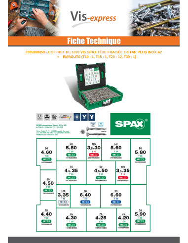 1 x Assortiment van 1070 SPAX gefreesde kop...
