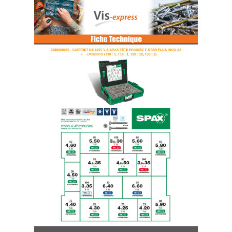 1 x Assortiment van 1070 SPAX gefreesde kop T-STAR MEER RVS A2