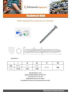 Schroeven Beton gefreesde kop verlaagd 7.5X252 TORX T30... 2